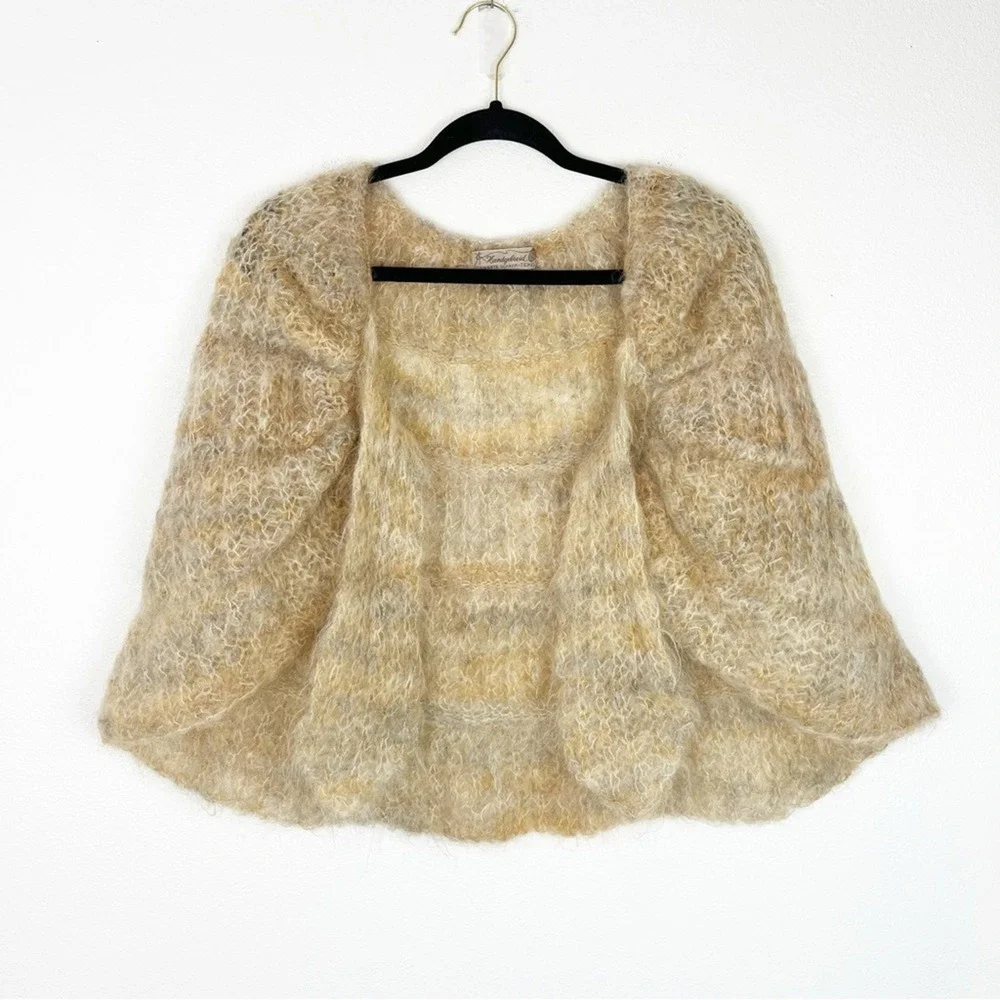 Wool Shawl Hand‑Knit Wrap Cape S/M Tan Cream Dutch Heritage